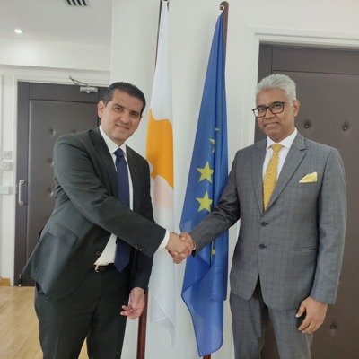 High Commissioner Mr. Manish met with Mr. Michael Damianos, Minister of Health of Cyprus.
