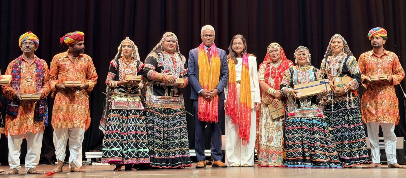 Group photograph with High Commissioner Mr. Manish, H.E. Dr Clea Hadjistephanou Papaellina, Deputy Minister of Culture, and the artists of Rakhi Sapera and Troupe.