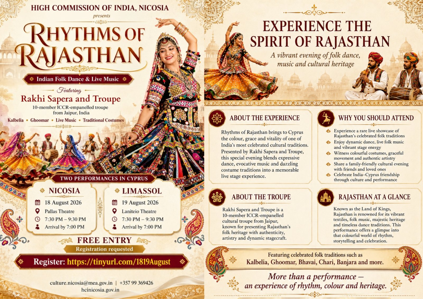 High Commission of India to Organise “Rhythms of Rajasthan” in Nicosia and Limassol